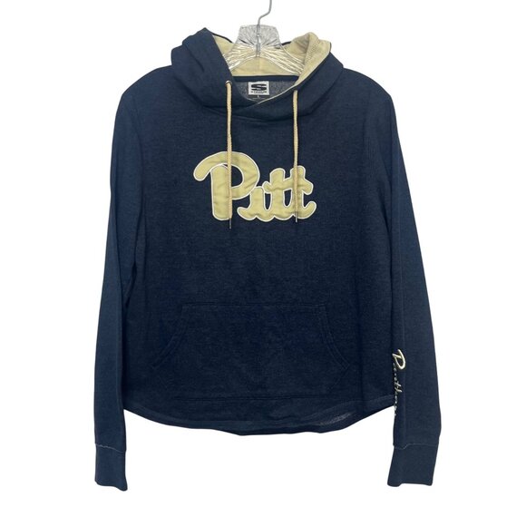 Pitt Panthers Hoodie Sweatshirt Womens Large Blue Gold Stadium Athletics Fanwear - Picture 1 of 8